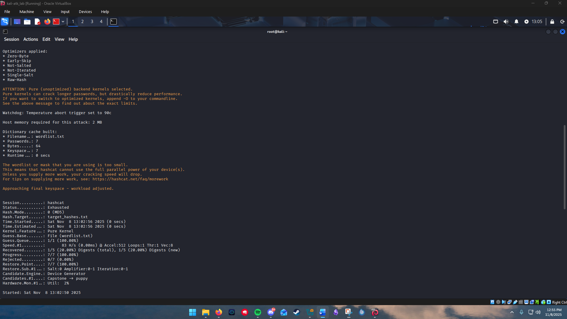 hashcat terminal run recovering only the MD5 hashes from a mixed hash set